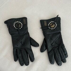VINTAGE HARLEY DAVIDSON WILLIE G LADIES BLACK LEATHER MOTORCYCLE GLOVES SIZE MED